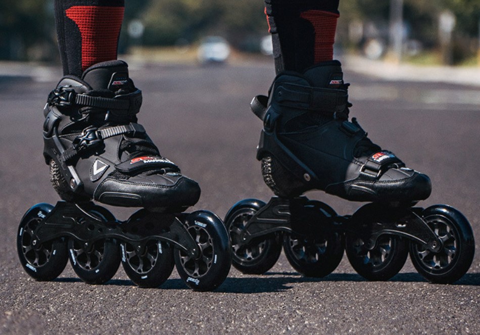 pair of Seba Marathon Speed inline skate with four black 110 mm wheels